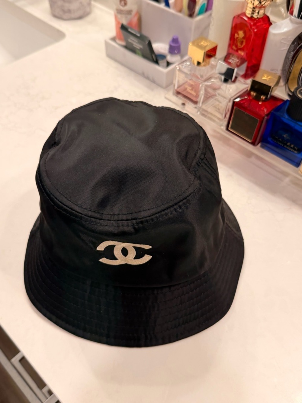 Black Bucket Hat with Cream CC Emblem